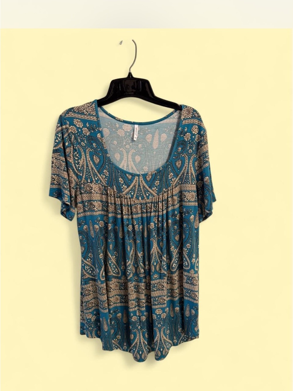 Teal Paisley Short Sleeve Blouse